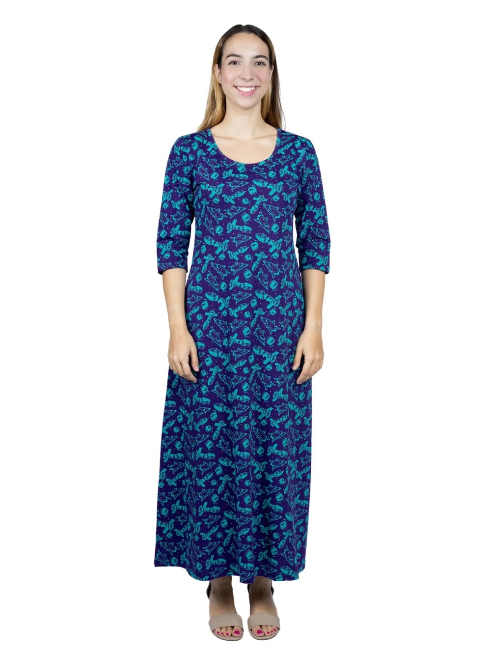 Svaha Outer Space 3/4th Sleeve Maxi Dress (No Waist Seam) 4x